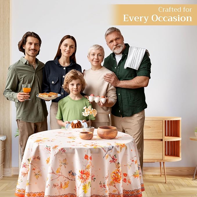 Maison d' Hermine Table Cloth Round Table 100% Cotton 69 Inches Fall Tablecloth Reusable Everyday Use for Thanksgiving Christmas Decorations Dining Farmhouse Party (Kelim - Prairie)