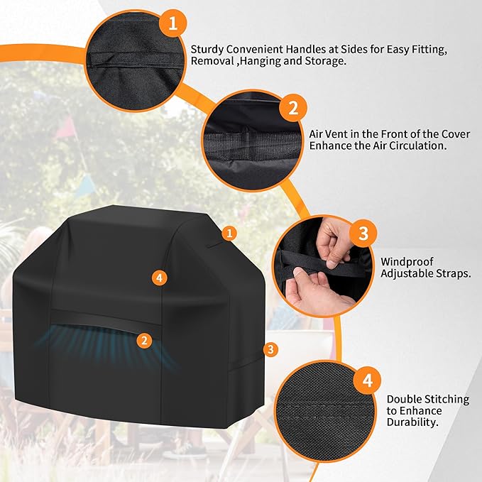 iCOVER Grill Cover 82 Inch, BBQ Grill Cover for Outdoor Grill, 600D Heavy-Duty Waterproof BBQ Cover, Large Barbecue Gas Grill Covers for Weber, Charbroil, Brinkmann, Nexgrill and More, Black