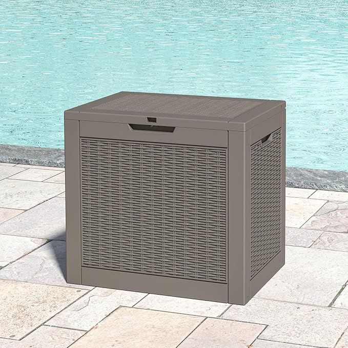 NUNU LAB 35 Gallon Outdoor Storage Box Waterproof,Indoor Outside Deck Boxes,Storage Bench Lockable Lid,Backyard Storage Bin For Package Delivery,Garden Tools,Pool Accessories,Patio Cushions