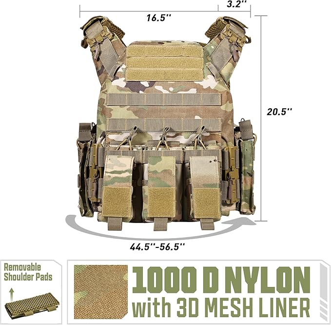 GFIRE Tactical Vest - Airsoft Lightweight Modular 3D Breathable Quick Release Vest, Adjustable Tactical Gear for Training
