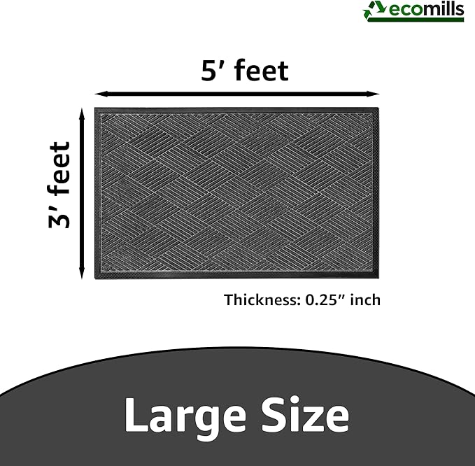Ecomills Deluxe Diamond Entrance Door Mat, X-Large Heavy Duty Absorbent Rubber Rug, Charcoal, 3’ X 5’ feet