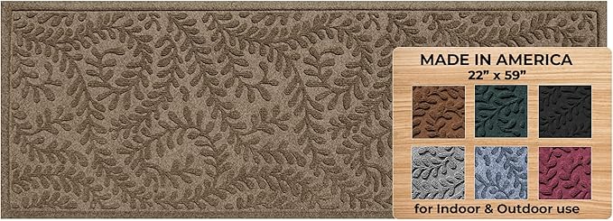 WaterHog Indoor/Outdoor Door Mat, 2' x 5', Made in USA, Durable & Skid-Resistant Front Door Rug, Decorative, Water-Trapping & Heavy-Duty Entryway Mat for Your Home, Boxwood Collection, Khaki/Camel