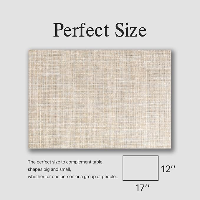 Placemats Set of 8 - Easy Clean Woven Vinyl Placemat for Dining Table, Indoor/Outdoor Place Mats, Washable PVC Table Mats（Beige）
