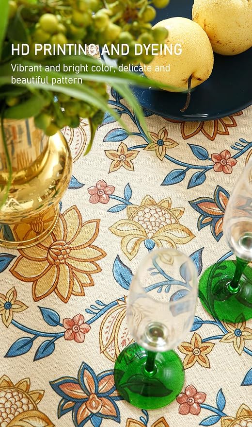 ISAENNE Designer Bohemian Floral Round Tablecloth,Linen Colorful Table Cloth,Wrinkle Resistant Decor Tablecloths for Dining Thanksgiving Kitchen Party Christmas,Diameter 67"-Estevan B
