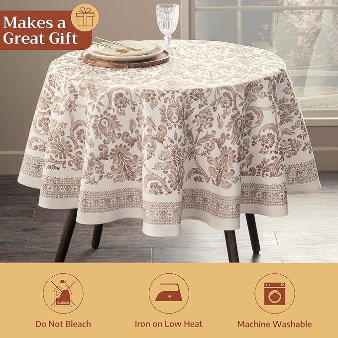 Maison d' Hermine Table Cloth Round Table 100% Cotton 69 Inches Fall Tablecloth Reusable Everyday Use for Thanksgiving Christmas Decorations Dining Farmhouse Party (Allure)
