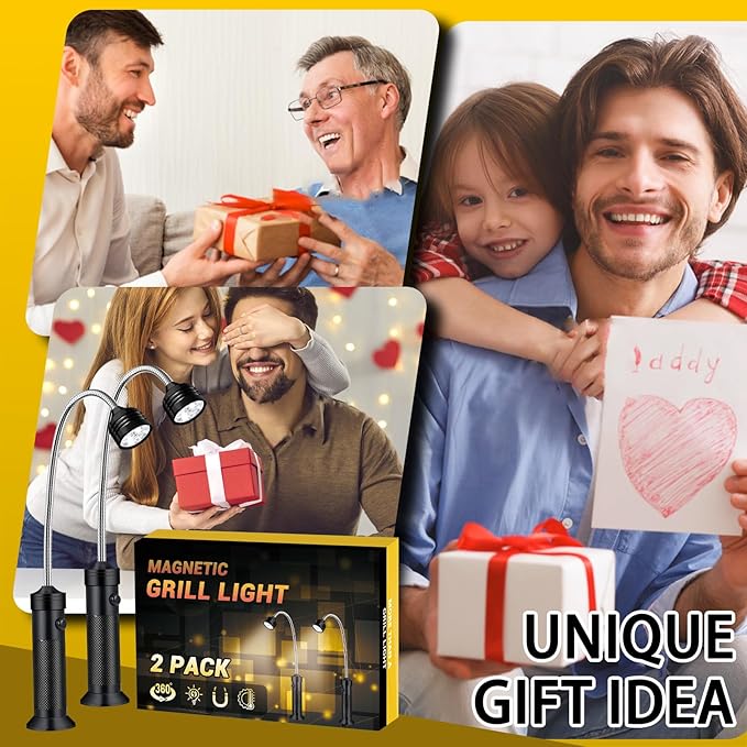 BBQ Grill Light, Barbecue Grilling Accessories for Outdoor Grill with Flexible Neck, Magnetic Base, Christmas Stocking Stuffers Birthday Grilling Gifts for Men Dad, 2 Pack-Batteries Included