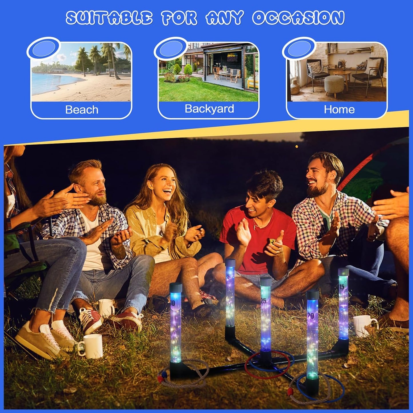 YEEA LED Ring Toss Game for Kids, Adults | Glow in The Dark LED Outdoor Yard Games | Perfect for Camping, Beach, and Backyard Family Gatherings