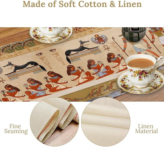 Egypt Table Runner, Mystery Element Ancient Egyptian Culture Gods Print Table Runner for Kitchen Dining Table Home Party 13x90in