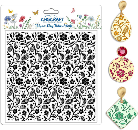 CHGCRAFT Paisley Pattern Polymer Clay Texture Sheet Vines Vintage Flowers Silicone Texture Mat for Polymer Clay Making Earrings Jewelry DIY Crafts 5.5 × 5.5 Inch