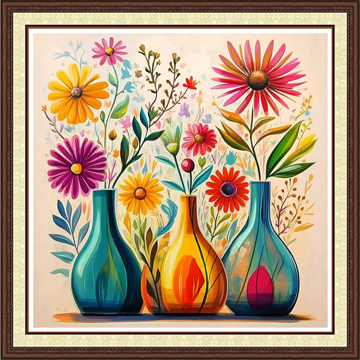 Findvoor Counted Cross Stitch Kits for Adults Full Range of Cross Stitching Embroidery Unprinted Pattern for Beginners, 11CT Needlepoint Kit Patterns Embroidery Kits-Colorful Flower vase 18x18 inch