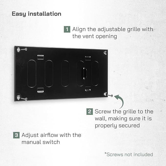 Vent Systems 8" x 4" Inch (Outer Dimensions) Metal Air Vent Grille - Black Adjustable Register Vent Cover - Open/Close Air Supply Intake Wall Vent - Heating/Cooling Ceiling Grille for House, Garage