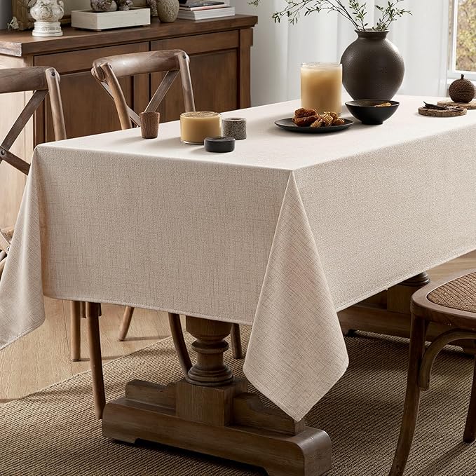 MIULEE Ivory-Black Linen Polyester Tablecloth 60x104 Inch Spring Rectangle Table Cloth Waterproof,Stain Resistant & Wrinkle Resistant for Dining Party Wedding