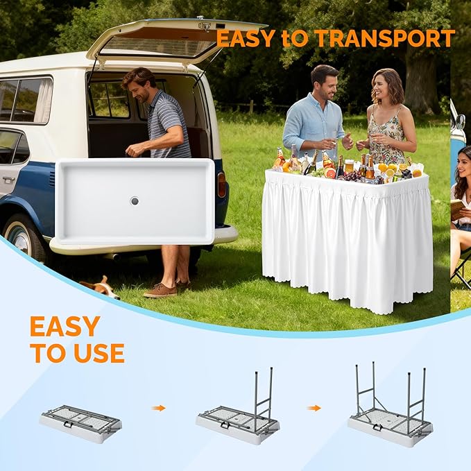 VINGLI 4FT Ice Table, Portasble Cooler Side Table with Removable Skirt, Patio Table, Indoor & Outdoor Bar for Events, Parties and Camping White