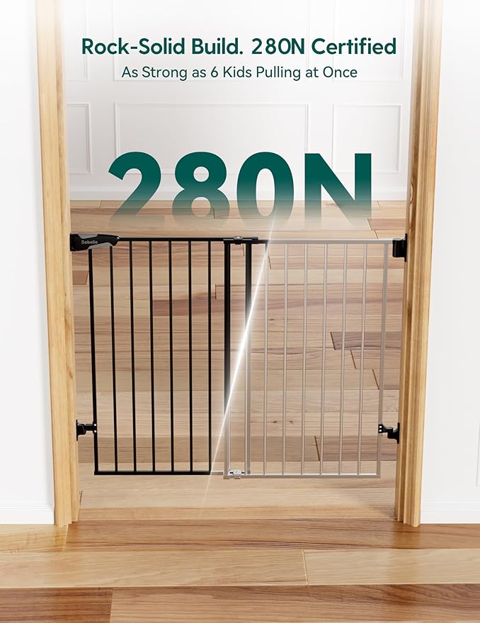 Babelio Baby Gate for Stairs, Kitchen & Doorways, No Bottom Bar| Easy Installation| One-Handed Operation| Auto-Close| Hardware Mount (Drill Needed) Safety Dog Gate (Black - B17, 34" H, 29-49" W-Wide)