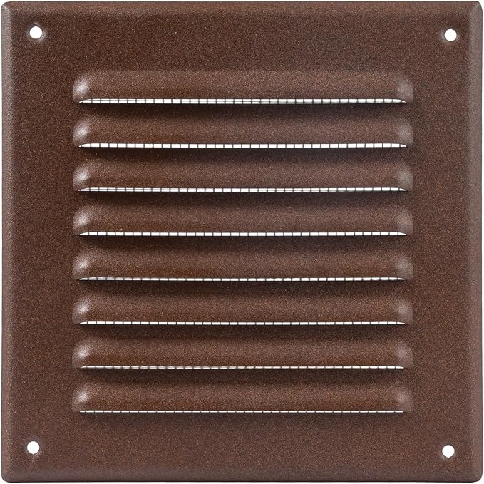 Square Ventilation Grille / 5" x 5" Inch Inside Measurement/Brown Metal Air Vent Louver - Inside/Outside use / 6.5" x 6.5" Inch Outer Measurement