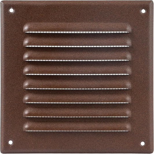 Square Ventilation Grille / 5" x 5" Inch Inside Measurement/Brown Metal Air Vent Louver - Inside/Outside use / 6.5" x 6.5" Inch Outer Measurement