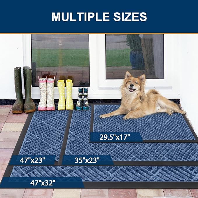 Smiry Front Door Mat Outside Entrance, Heavy Duty Outdoor Indoor Mat, Natural Rubber Doormat, Non Slip, Trap Dirt and Moisture, Easy Clean, Low Profile Patio Porch Entryway Mat, 71x47, Blue