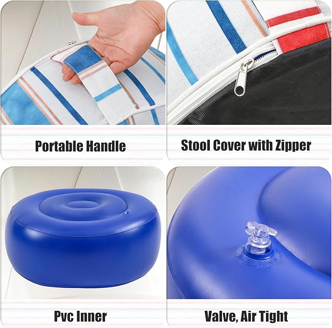 UPWELL Waterproof Inflatable Outdoor Ottoman Pouf,Portable Patio Footrest, Durable & Stylish, Perfect for Garden, Pool, Camping & Home Use - D20 xH9（LeisureLift）