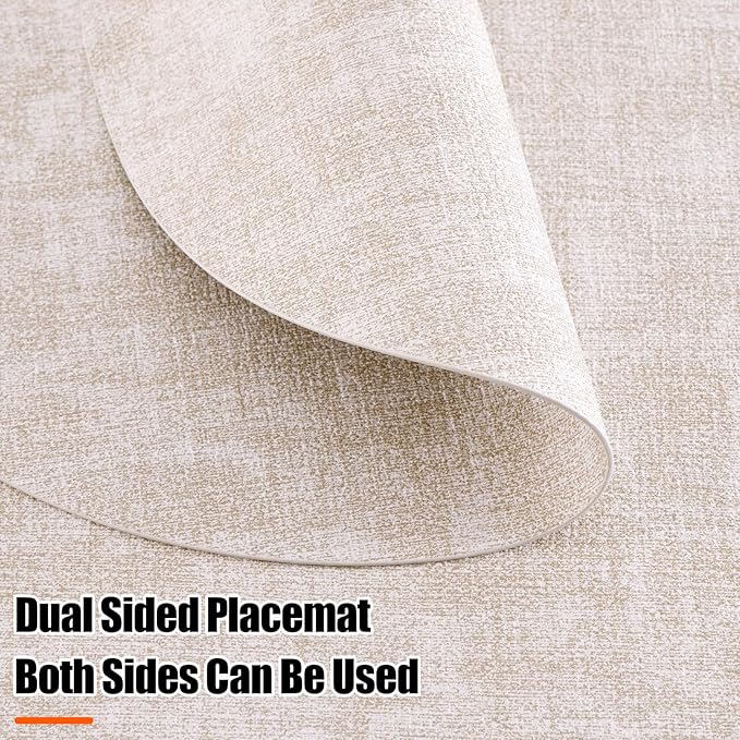 Homaxy Round Faux Leather Placemats and Coasters, Washable Dual-Side Table Mats, Wipeable Heat-Resistant Dining Place Mats for Outdoor and Indoor, Set of 12, Diameter 13 and 3.93 inch, Beige