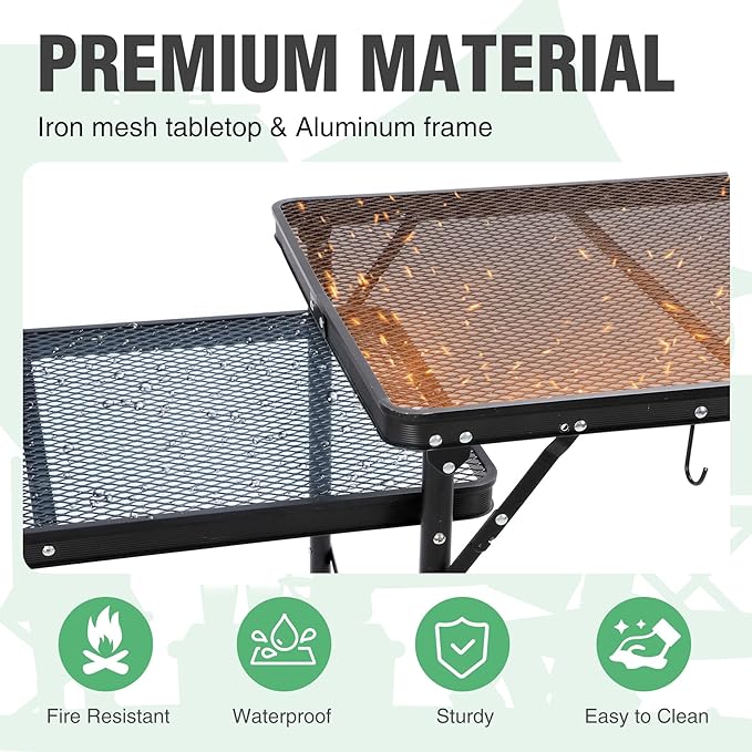 RedSwing Folding Grill Table with Sink and Double Shelf, Multifunctional Portable Stand Table for Outdoor Camping, Picnics, and Barbecues, 69"x20"x31.5", Black