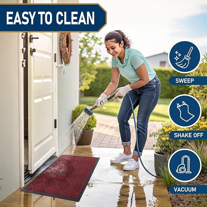 Smiry Front Door Mat Outside Entrance, Heavy Duty Outdoor Indoor Mat, Natural Rubber Doormat, Non Slip, Trap Dirt and Moisture, Easy Clean, Low Profile Patio Porch Entryway Mat, 35x23, Wine Red