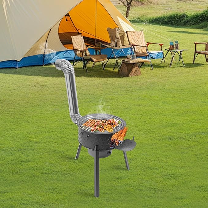 Wood Burning Stove, Steel Camping Stove with Furnace Rings, Chimney Pipes, Outdoor Heating & Cooking Hot Tent Stove, for Cooking, Backyard, Detachable