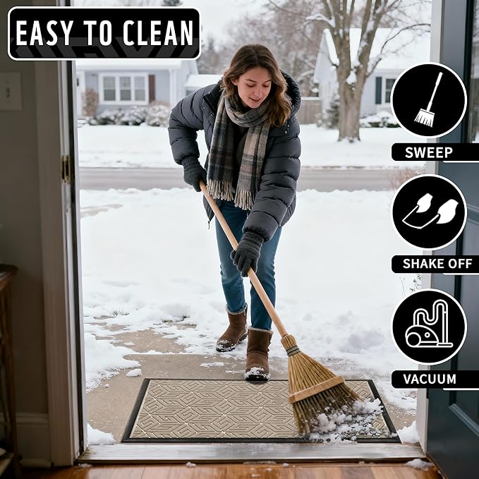 Yimobra Large Door Mat 47x24, All-Weather Waterproof Outdoor Mats for Front Door, Non Slip Rubber Doormat for Patio Proch Outside Entryway Indoor, Pale Khaki
