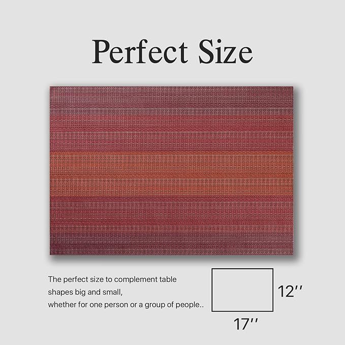 Placemats Set of 6 - Easy Clean Woven Vinyl Placemats for Dining Table, Indoor/Outdoor Place Mats, Washable PVC Table Mats（Pomegranate Parade）