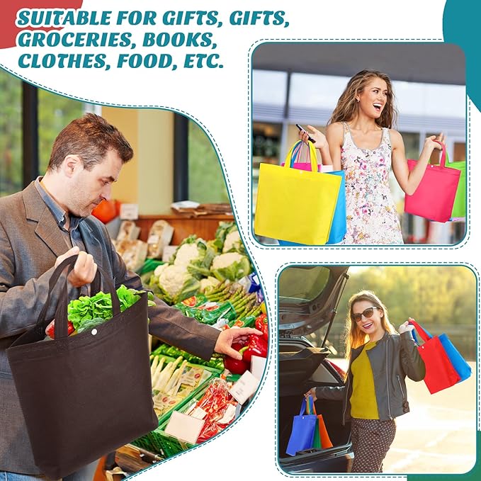 Paterr 150 Pcs Reusable Grocery Bags Bulk Large Grocery Shopping Tote with Handle Multicolor Non Woven Portable Tote Foldable Gift Bag with Button, 14.96 x 12.6 x 3.94 inches
