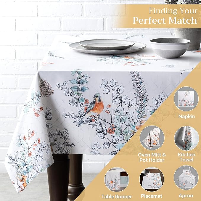 Maison d' Hermine Table Cloth Rectangle Table 100% Cotton 60 x 108 Inches Fall Tablecloth Reusable Everyday Use for Thanksgiving Christmas Decorations Dining Farmhouse Party (Whitish Shabby Chique)