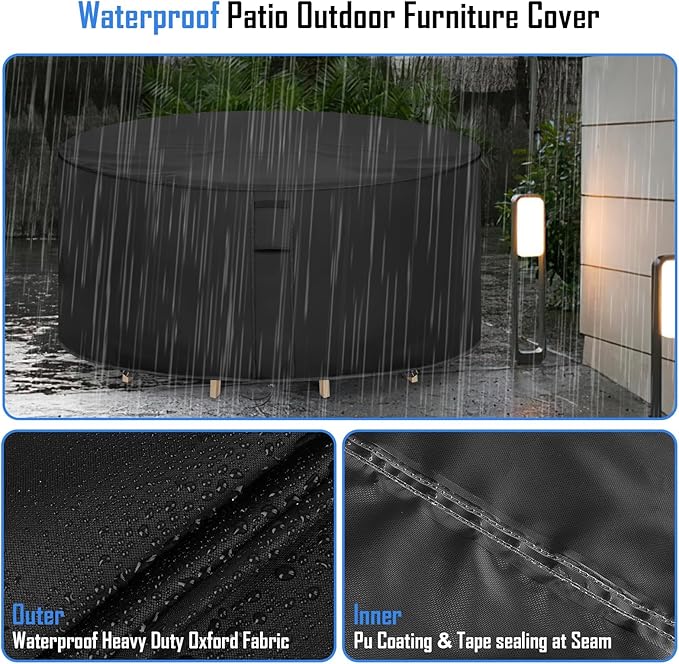 Round Patio Furniture Covers, Waterproof Round High Outdoor Table and Chair Set Cover, Tall Outdoor Furniture Covers for Winter, Rainproof Fadeproof- 72"Dia×36"H