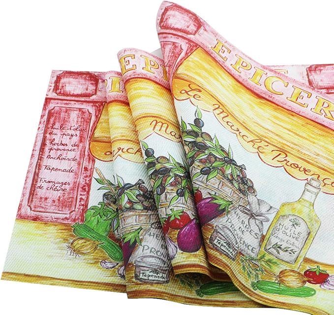 Gugrida Placemats Set of 6 Plaid Checkered Colorful Landscape PVC Placemat for Dining Table Durable Woven Vinyl Stain tablemats 18"X12"