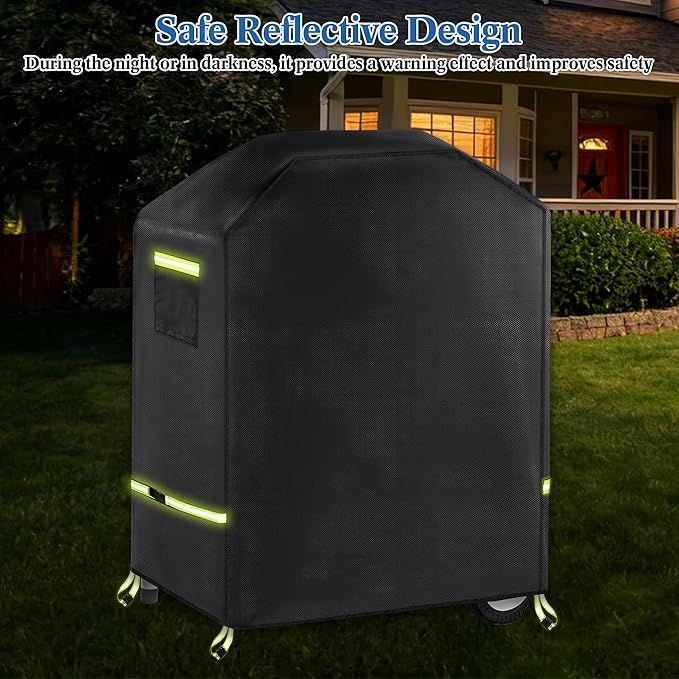 Grill Cover, 600D Heavy Duty Waterproof Small BBQ Grilling Cover with Reflective Straps and Handles, Compatible for Weber Charbroil Bistro Pro Electric Grill & Griddle, L33*W23.2*H37