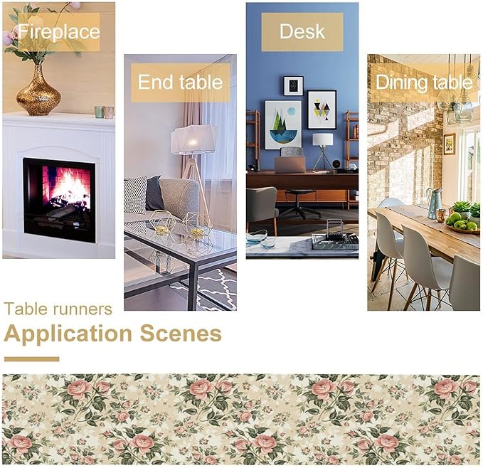 Rose Floral Table Runner,Vintage Watercolor Spring Summer Seasons Flowers Table Decoration for Wedding Holiday Indoor Outdoor Home Party 13x108in