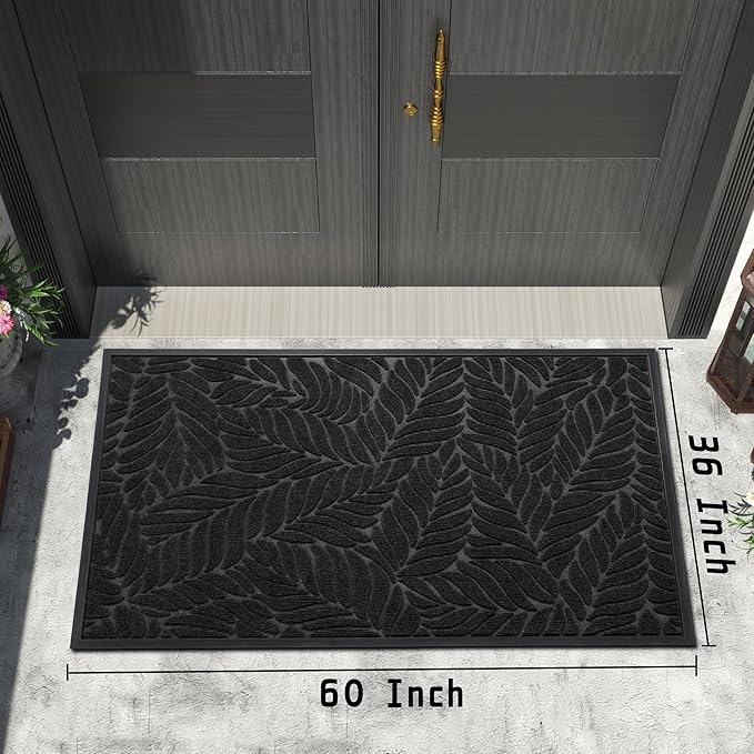 Yimobra 60x36 Large Door Mat Outdoor Indoor, All-Season Waterproof Door Mat Outside Entrance, All-Weather Non-Slip Outside Doormat for Garage Patio Entryway, Black