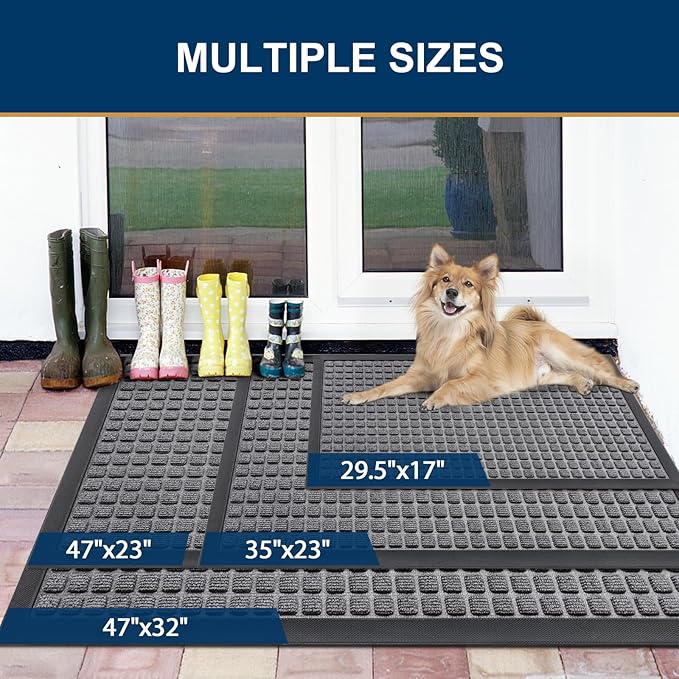 Smiry Front Door Mat Outside Entrance, Heavy Duty Natural Rubber Doormat, Non Slip, Trap Dirt and Moisture, Easy Clean, Low Profile Welcome Floor Mats for Indoor Outdoor Entry, 59x34 Inch, Mix Grey