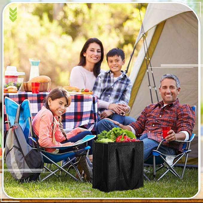 10 Pack Large Insulated Grocery Bags Reusable Shopping Bags with Zippered Top 13 x 12 x 7 Inch Thermal Cooler Totes Bulk with Handles for Hot Cold Food Delivery Refrigerator(Black)