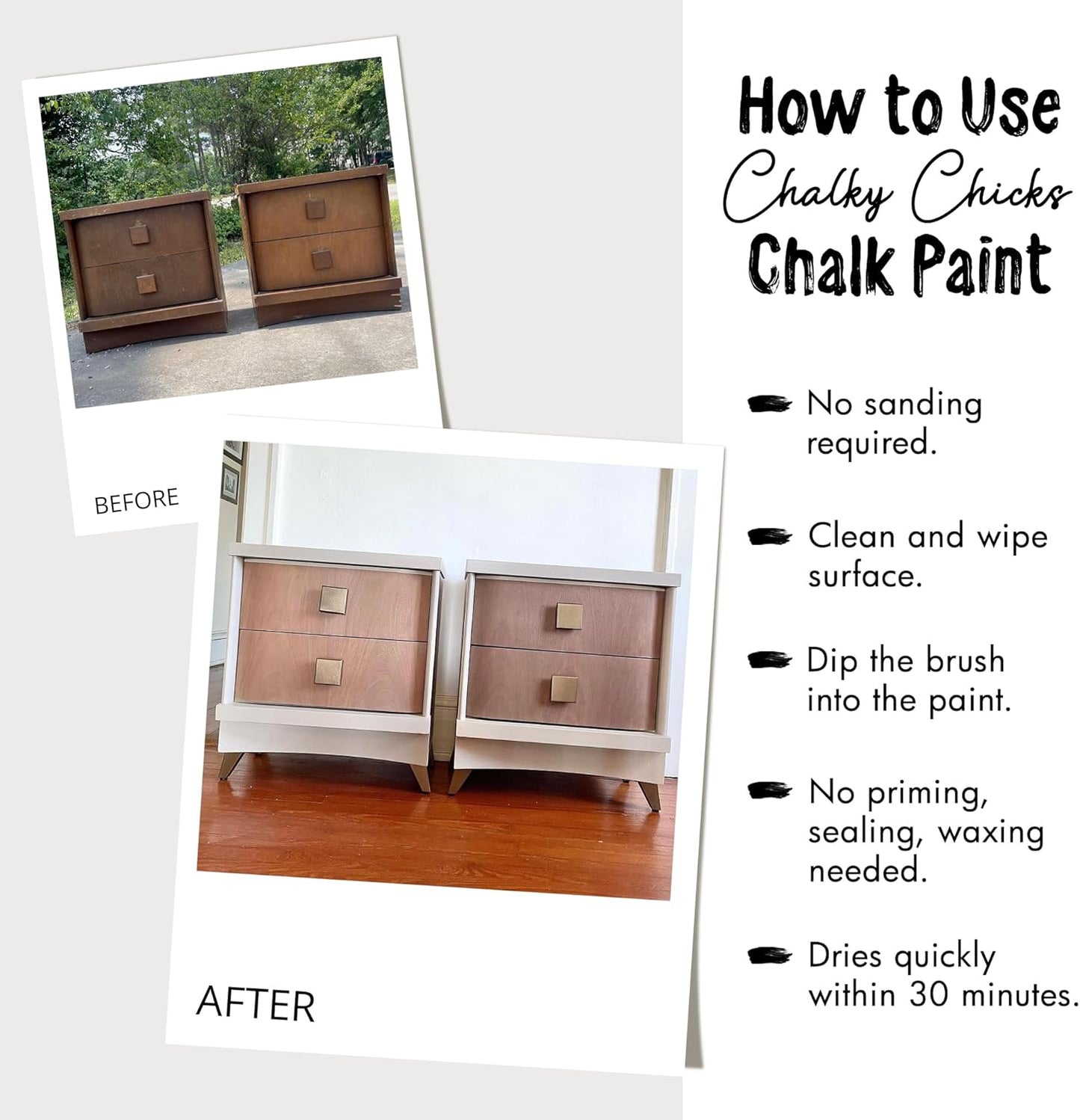 Chalky Chicks All-in-One Chalk Paint for Furniture or Cabinet - 16 Fl Oz - Matte Finish Hail White for Metal, Wood Furniture Paint - No Sanding All-in-One for Home Decor & Crafts, USA Made