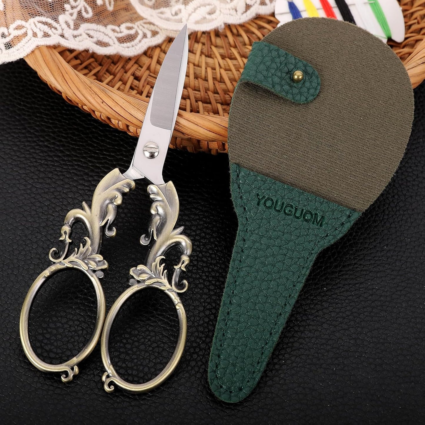 Sewing Craft Scissors, Multipurpose Sharp Scissors with Sheath for Art Home School Paper Thread Cutting Scissor, 5.3in Bronze Big Handles