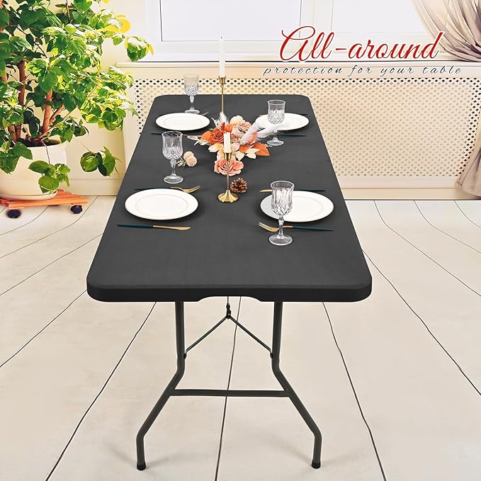 10 Pack Stretch Fabric Table Top Cap Cover, Gray Table Covers fits 6Ft Tables, Washable Elastic Universal Rectangle Tablecloth Protector for Indoor Outdoor Party Picnic Wedding (30" W x 72" L)
