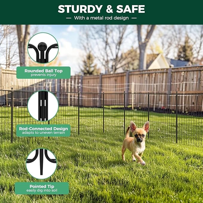 FXW Decorative Garden Fence for Yard - 32in(H) x 15.7ft(L) 8 Panels - Metal Fencing Panels - Animal Barrier Border for Dogs & Rabbits, Flower & Plant Edging