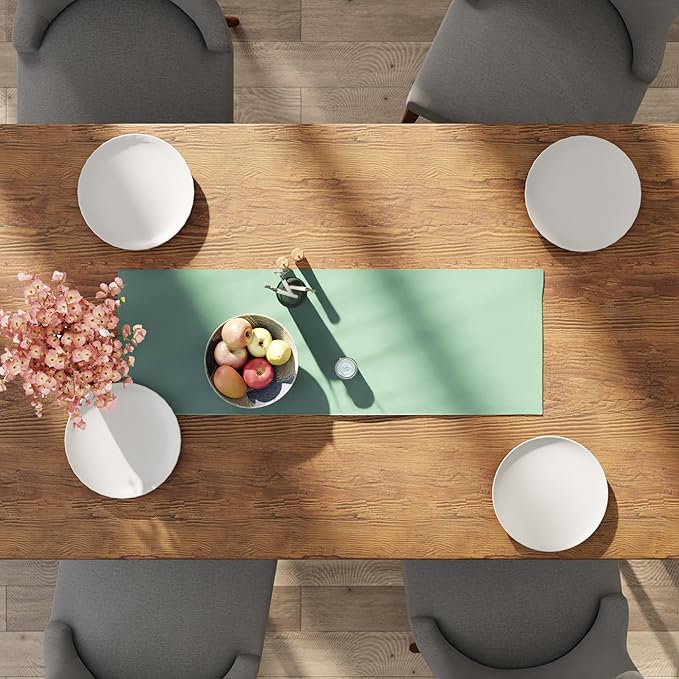 Encasa XO Table Runner 13"x36" Long | Cotton Canvas Fabric | Mint Green Solid Color | Machine Washable & Durable