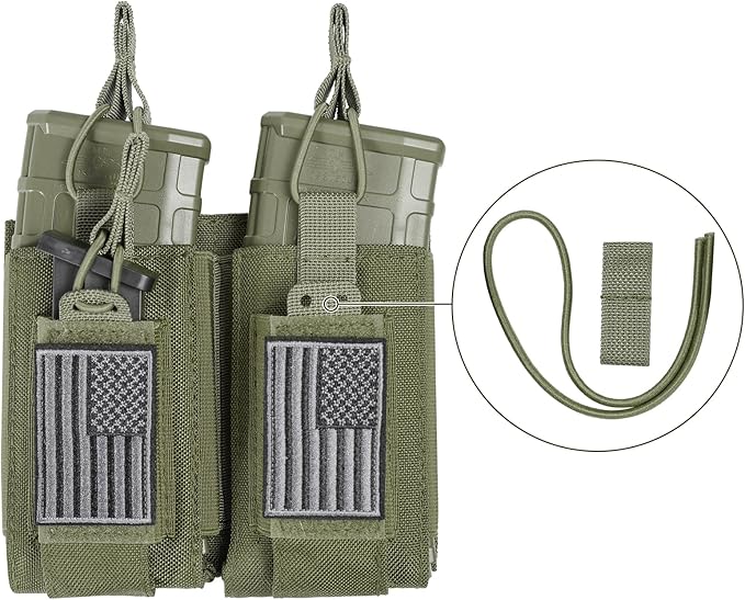 Open-Top Single/Double/Triple Molle Mag Pouch for 5.56mm M4 M16 AK AR Glock M1911 9mm Elastic Rifle Magazines Pistol Mag Pouches Holder Carrier with USA Flag Patch