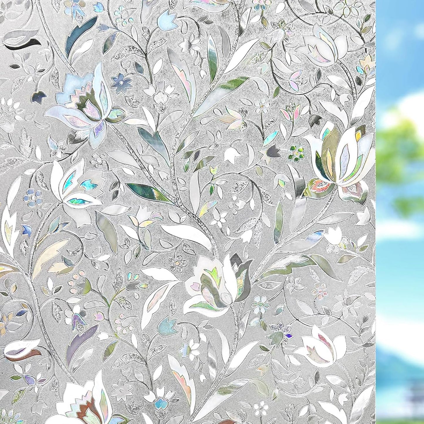 Kromapolis Window Film, Window Privacy Film, Window Vinyl Glass Covering, Stained Glass Decorative Film, Window Film Privacy Frosted Static Clings, Non-Adhesive, No-Glue (23.6 x 157.4 inch)