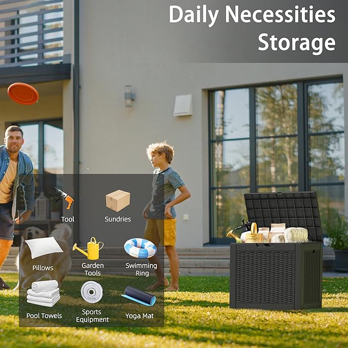 32 * 2 Gallon Outdoor storage deck Box Waterproof ，garden tool,backyard cushion,poolside storage,Small delivery boxes for outside,Two Boxes/set (Rattan Black