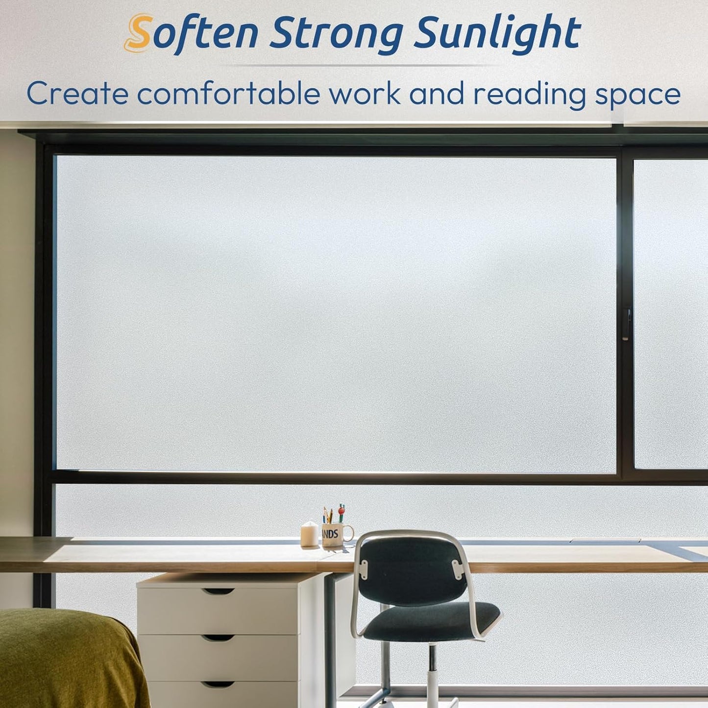 rabbitgoo Window Privacy Film, Frosted Glass Window Clings, Static Cling UV Heat Blocking Door Stickers for Home Bathroom, Removable Indoor Decal Coverings Day and Night, Pure, 23.6 x 157 Inches