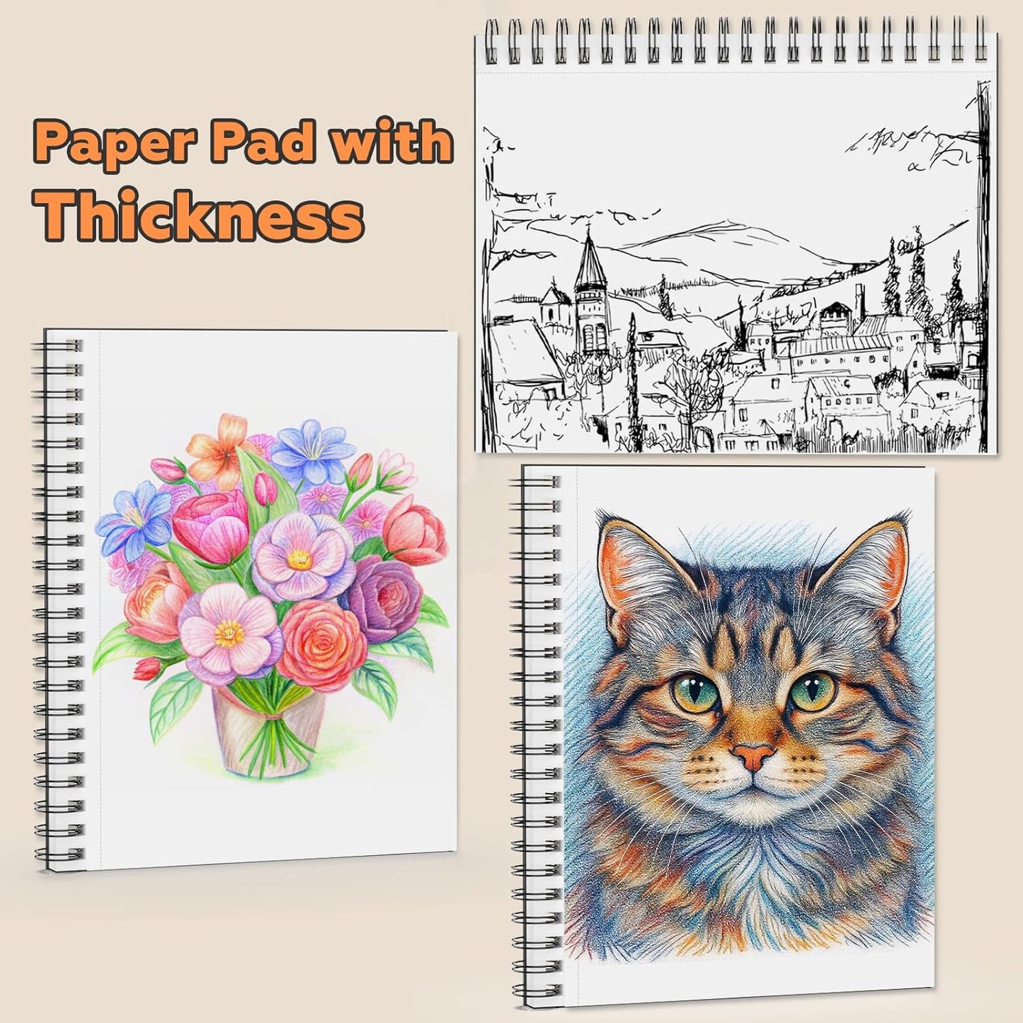 Sketch Book 9" x 11"，2 Pack 80-Sheets (68lb/100gsm)，Double-Sided Hardbound Sketchbook, Spiral Bound,Acid Free Painting Art Paper for Kids and Adults