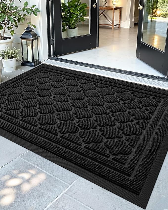 Color&Geometry Large Front Door Mat Outside Entrance, Heavy Duty Non Slip Low Profile Doormat for Entryway, Trap Dirt and Moisture Welcome Mats All-Weather, Easy Clean, Patio, Garage, 48"x72" Black