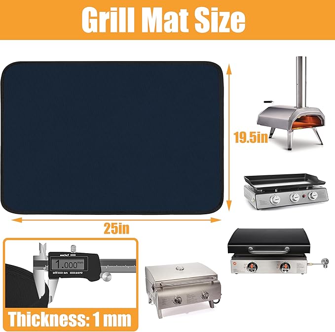 Blue 25x19.5 Inch Heat Resistant Mat for Outdoor Grill Table, Fireproof Under Blackstone Griddle & Air Fryer Mat, Protects Table & Grill