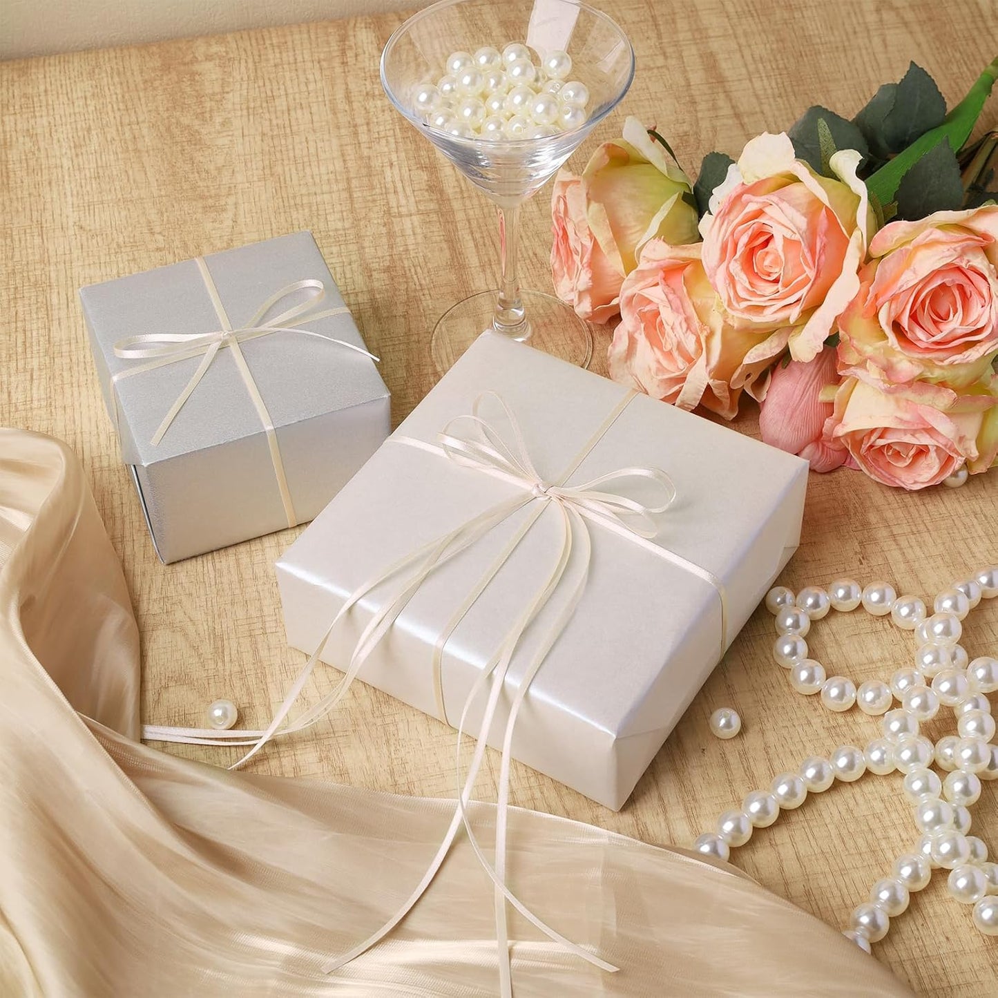 LaRibbons Nude Satin Ribbon 1/8 Inch 100 Yards Thin Luxury Double Faced Ivory Silk Ribbon for Flower Bouquet Crafts Gift Wrapping Wedding Bow Christmas Decoration